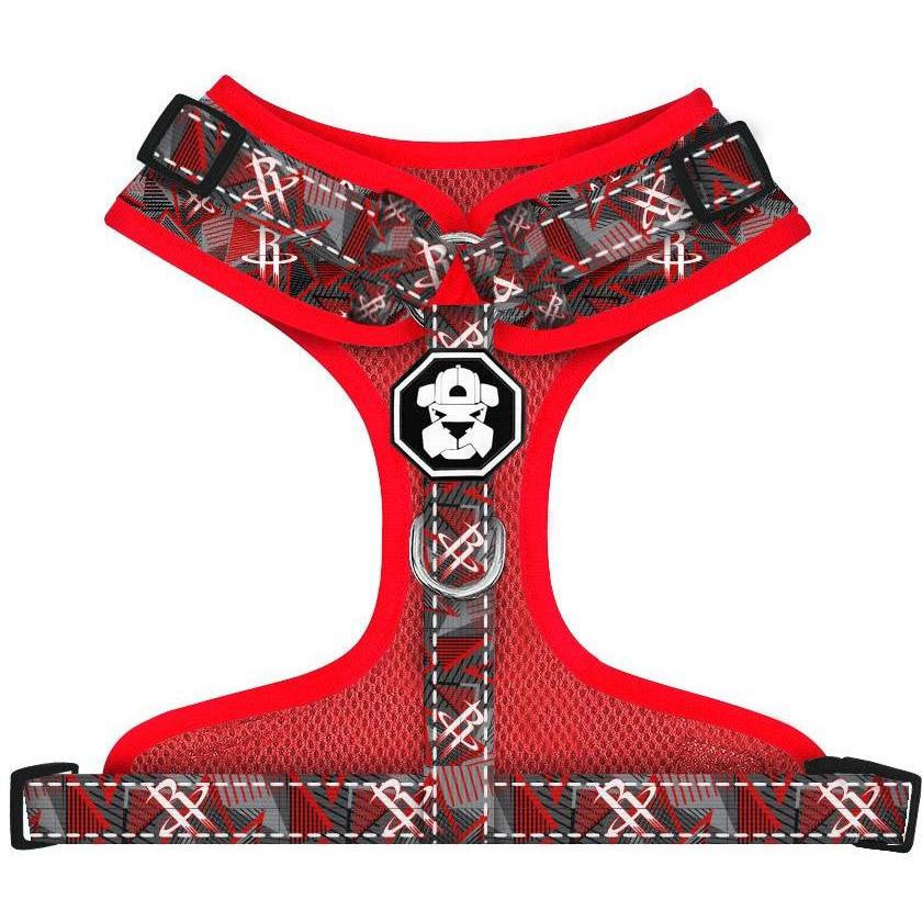 Houston Rockets x Fresh Pawz Adjustable Mesh Harness in red, white, and black, showcasing team colors and stylish design.